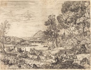 Hirte und Hirtin im Gespräch in einer Landschaft von Claude Lorrain