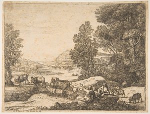Hirte und Hirtin im Gespräch in einer Landschaft, ca. 1651 von Claude Lorrain