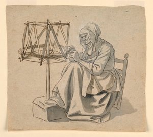 Eine alte Frau beim Spinnen, 1810–1830 von Claude Louis Desrais