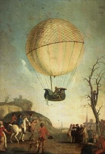 Robert steigt nach dem ersten Flug in einem Wasserstoffballon in Nesle wieder auf