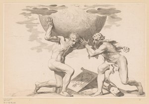 Atlas übergibt den Himmelsglobus an Herkules von Claude Mellan