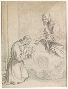 Der heilige Cajetan von Thiene nimmt das Christuskind von Maria in die Arme von Claude Mellan