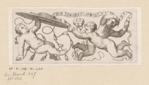 Drei Putti mit Kardinalshut und Band von Claude Mellan