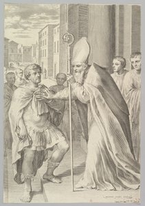 St. Ambrosius, Erzbischof von Mailand, weist Kaiser Theodosius zurück