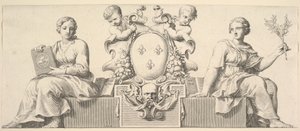 Die Waffen Frankreichs begleitet von Personifikationen von Gesetz und Treu, 1664