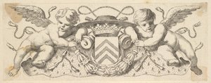 Zwei Engel mit den Waffen von Kardinal Richelieu, vor 1642 von Claude Mellan