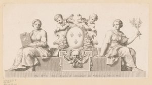 Wappen der Notare des Châtelet in Paris mit Personifikationen des Guten Glaubens und des Gesetzes von Claude Mellan