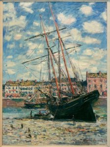 Auf Kiel gelegtes Schiff in Fecamp von Claude Monet