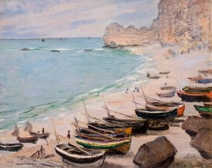 Boote am Strand von Etretat von Claude Monet