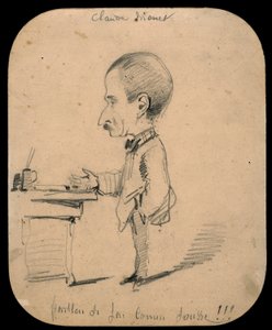 Karikatur eines Mannes, der an einem Schreibtisch steht (recto); Skizze eines männlichen Kopfes im Profil (verso) von Claude Monet