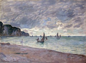 Fischerboote vor dem Strand und den Klippen von Pourville, 1882 von Claude Monet