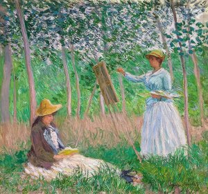 Im Garten von Giverny: Blanche Hoschedé an der Staffelei und Suzanne Hoschedé beim Lesen