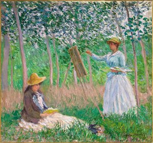 Im Wald von Giverny - Blanche Hoschedé an ihrer Staffelei mit Suzanne Hoschedé beim Lesen