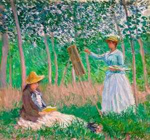 Im Wald von Giverny: Blanche Hoschedé an ihrer Staffelei mit Suzanne Hoschedé beim Lesen, 1887