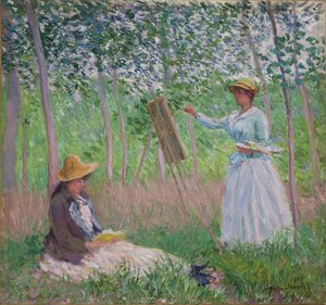 Im Wald von Giverny: Blanche Hoschedé an ihrer Staffelei mit Suzanne Hoschedé beim Lesen, 1887