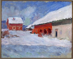 Landschaft von Norwegen, Häuser unter dem Schnee von Claude Monet