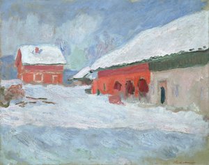 Norwegen, Rote Häuser in Bjornegaard, 1895 von Claude Monet