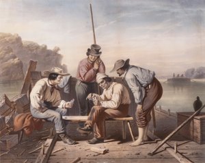 In einer Zwickmühle, Mississippi-Flößer beim Kartenspielen von Claude Régnier