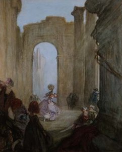 Mädchen beobachten einen Tänzer unter klassischen Ruinen von Claude Shepperson