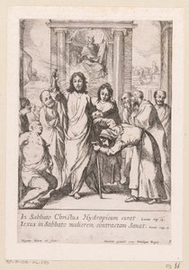 Heilung des gelähmten Mannes und der krummen Frau am Sabbat von Claude Vignon