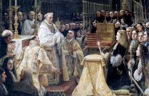 Karl II. von Spanien in Anbetung der Heiligen Eucharistie von Claudio Coello