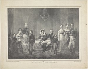 Familienporträt von Wilhelm I. Friedrich, König der Niederlande, Wilhelmina von Preußen, ihre Söhne mit Ehefrauen, ihre Tochter und vier Enkelkinder