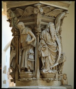Brunnen des Moses - Skulptur, anerkannt als Meisterwerk des niederländischen Künstlers Claus Sluter (1340-1405/6) - Flämische Gotik: Sockel mit den Darstellungen von Daniel, Zacharias, Jesaja (links), Moses (rechts), Jeremia und David von Claus Sluter (135 von Claus Sluter
