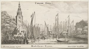 Verschiedene Schiffe und Ansichten von Amsterdam, Teil II: Kanal bei Amsterdam und Monkel-Turm