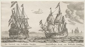 Verschiedene Schiffe und Ansichten von Amsterdam, Teil II: Die Perle und Ostindienfahrer, Der Doppeladler, ein Westindienfahrer von Clement de Jonghe