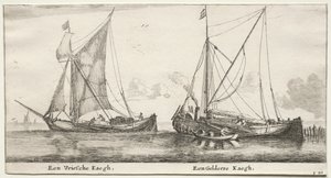 Verschiedene Schiffe und Ansichten von Amsterdam (Verscheÿde Schepen en Gesichten van Amstelredam), Teil II: Ein friesischer Bilander. Ein Gelderscher Bilander