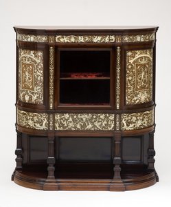 Vitrine, ca. 1890 (Rosenholz mit Elfenbein eingelegt, original Samtfutter) von Collinson and Lock