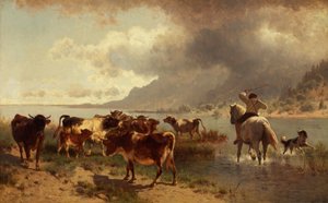 Rinderherde an einem Seeufer von Conrad Bühlmayer