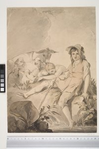 Pastorale Szene mit zwei Kindern und Tieren von Conrad Martin Metz