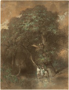Badende bei einer riesigen Eiche, um 1842-1844