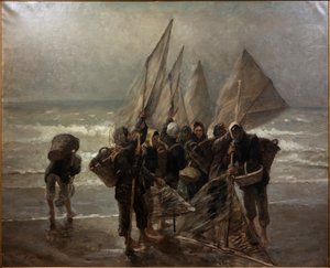Krabbenfischer in Mariakerke von Constantin Emile Meunier