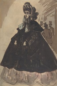 Eine Dame mit Haube und Mantel, 19. Jahrhundert von Constantin Guys
