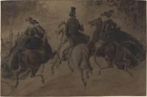 Kavalier und zwei Damen zu Pferd von Constantin Guys