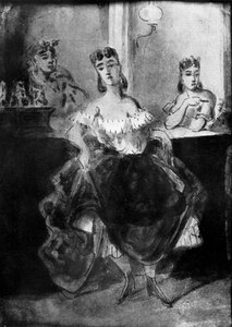 Frau tanzt vor einem Tresen von Constantin Guys