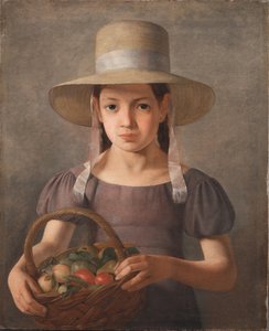 Ein Mädchen mit Früchten in einem Korb