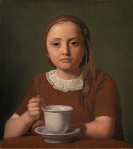 Kleines Mädchen, Elise Købke, mit einer Tasse vor sich, 1850