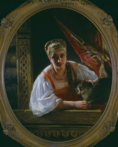 Russische Schönheit mit Katze