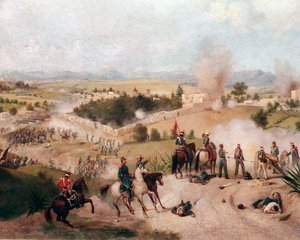Amerikanisch-Mexikanischer Krieg: Ansicht der Schlacht von Molino del Rey am 08.09.1847 (Detail). Gemälde von Constantino Escalante (1836-1868) von Constantino Escalante