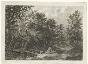 Waldansicht mit Holzbrücke von Constantinus Cornelis Huysmans