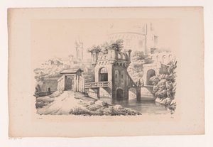 Brücke mit bewachsenem Turm von Constantinus Cornelis Huysmans
