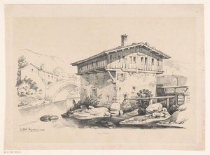 Haus und Wassermühle im Bergdorf von Constantinus Cornelis Huysmans