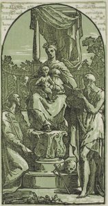 Madonna mit Kind auf dem Thron, St. Hieronymus und St. Franziskus von Conte Antonio Maria Zanetti the Elder