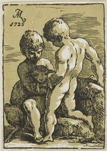 Zwei Kinder streicheln ein Lamm von Conte Antonio Maria Zanetti the Elder