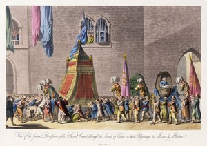 Ansicht der großen Prozession des heiligen Kamels durch die Straßen von Kairo auf ihrer Pilgerreise nach Mekka und Medina von Cooper (after) Willyams