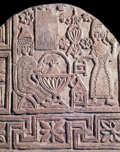 Jesus von zwei Krankenschwestern gewaschen (Relief einer Stele, 6. Jahrhundert) von Coptic Coptic