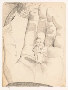 Auge und Hand, in denen ein Kind mit einem Päckchen in den Händen Selbstporträts von Cor van Teeseling (Serientitel) von Cor van Teeseling